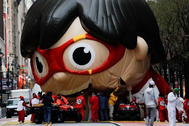 A balloon depicting Red Titan, a character from "Ryan's World", is seen during the 94th Macy's Thanksgiving Day Parade closed to the spectators due to the spread of the coronavirus, in Manhattan, New York City, November 26, 2020. REUTERS/Andrew Kelly
